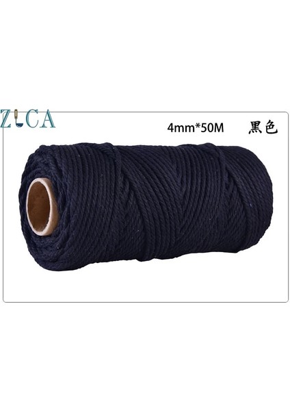 Siyah Stil 4mm X50M Halat Bükülmüş Kordon 100% Pamuk Halat Renkli Sicim Makrome Kordon Dize Iplik Parti Düğün Dekorasyon Için Dıy Kordon 4mm (Yurt Dışından)