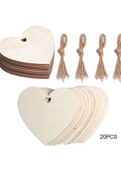 20 Adet 8X8CM Tarzı Pc Doğal Ahşap Kalp Dilimleri Noel Düğün Dekor Için Doğal Sicim ile Bitmemiş Önceden Delinmiş Ahşap Boş Kalp Dilimleri (Yurt Dışından)