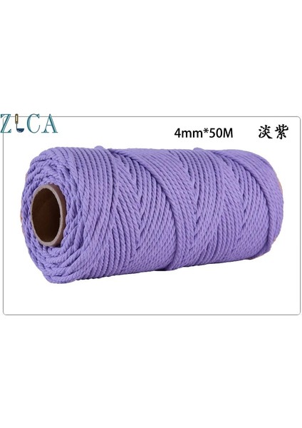 Mor Tarzı 4mm X50M Halat Bükülmüş Kordon 100% Pamuk Halat Renkli Sicim Makrome Kordon Dize Iplik Parti Düğün Dekorasyon Için Dıy Kordon 4mm (Yurt Dışından)