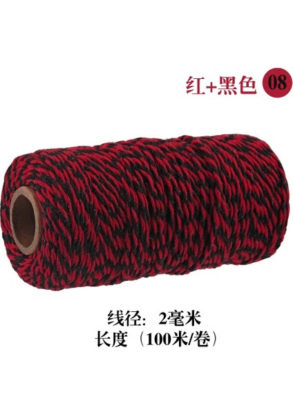 08 Kırmızı Siyah Stil 100 Metre 2mm Sicim Dize Pamuk Kordonlar Halat Ev Dekorasyonu El Yapımı Noel Hediyesi Ambalaj El Sanatları (Yurt Dışından)