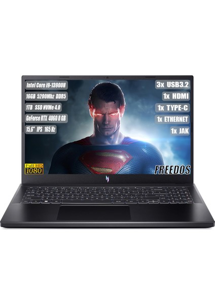 Nitro ANV15-51 I9-13900H 16 GB 1TB SSD RTX 4060-8GB 15.6" 165 Hz FREEDOS NH.QQEEY.007