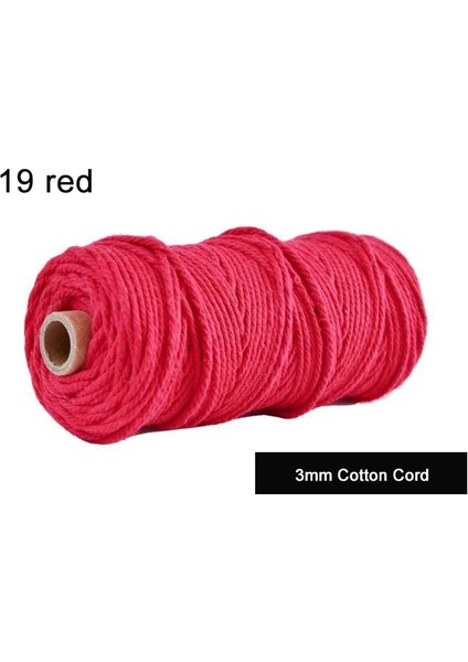 19 Kırmızı Stil 100MROLL 100% Makrome Pamuk Kordon 3mm Renkli Sicim Dize Kordon Doğal Pamuk Halat Dıy El Sanatları Örgü Kordon Ev Tekstili (Yurt Dışından)