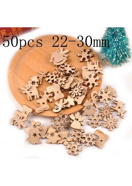 MT2503-50 Adet Tarzı Karışık Noel Ağacı Asılı Süsler Ahşap Dekorasyon Doğal Ahşap Dıy El Sanatları Ev Noel Süslemeleri Çocuklar Hediyeler (Yurt Dışından)