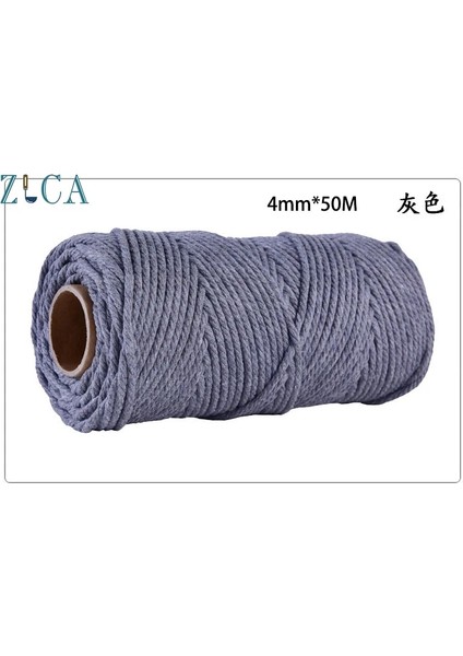 Gri Tarzı 4mm X50M Halat Bükülmüş Kordon 100% Pamuk Halat Renkli Sicim Makrome Kordon Dize Iplik Parti Düğün Dekorasyon Için Dıy Kordon 4mm (Yurt Dışından)