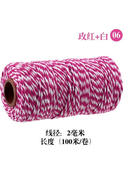 06 Gül Kırmızı Beyaz Tarzı 100 Metre 2mm Sicim Dize Pamuk Kordonlar Halat Ev Dekorasyonu El Yapımı Noel Hediyesi Ambalaj El Sanatları (Yurt Dışından)