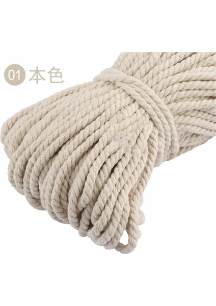 Doğal Renk 1 Metre Stili 5mm Kalın Pamuklu Halat Dıy Craft Örgülü Renk Halat Dekorasyon Kiriş Ağız Bağlama Dekoratif Dikiş Bezi Üç Telli Iplik 5m (Yurt Dışından)