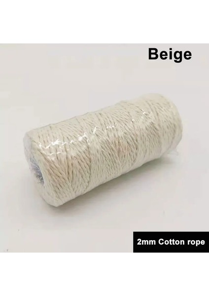 Bej Pamuk 2mm Stili 100MROLL 2mm Pamuk Halat Renkli Sicim Makrome Kordon Halat Dize Iplik Dıy El Sanatları Örgülü Bükülmüş Pamuklu Ev Tekstili Dekor (Yurt Dışından)
