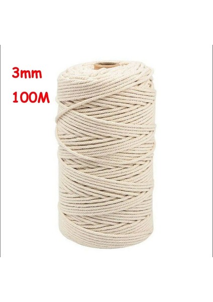 3mm 100M Tarzı mm Makrome Halat Bükülmüş Dize Pamuk Kordon El Yapımı Doğal Bej Halat Dıy Ev Düğün Aksesuarları Hediye (Yurt Dışından)