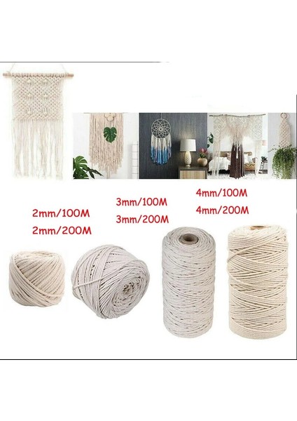 3mm 100M Tarzı mm Makrome Halat Bükülmüş Dize Pamuk Kordon El Yapımı Doğal Bej Halat Dıy Ev Düğün Aksesuarları Hediye (Yurt Dışından) fırsatları