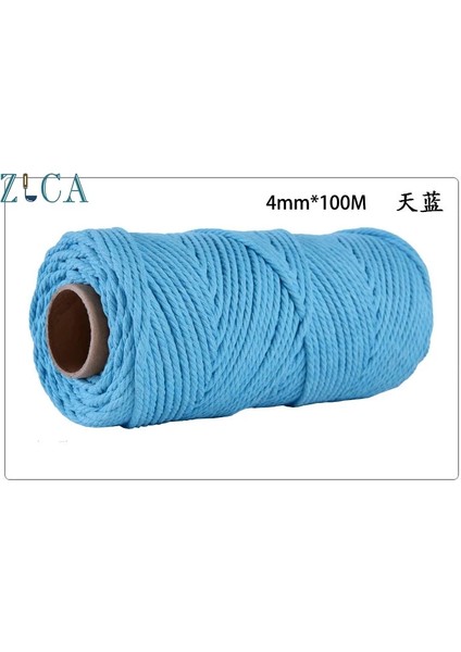 Gök Mavisi Tarzı 4mm x 110 Yards Renkli Kordon Halat Ipliği Bükülmüş Makrome Dize Dıy Çanta Ev Dekor Tekstil Sarma Dekoratif Pamuk Kordon (Yurt Dışından)
