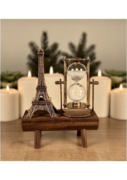 Dekoratif Ahşap Kum Saati ve Eyfel Kulesi