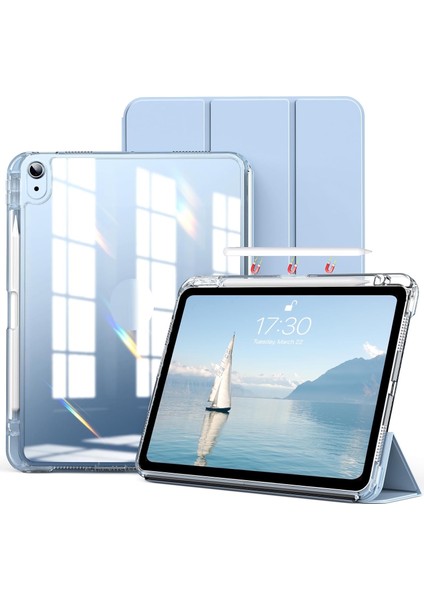 Apple iPad 11. Nesil 2025 Tablet Kılıf Manyetik Pen Charge Kalem Bölmeli Akıllı Uyku Modlu Şeffaf Kapak A3355/A3356 A16