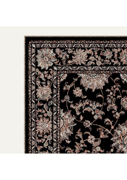 Vintage Halı Modern Motifli Siyah Bej Kilim Desenli Dijital Şönil Halı modelleri