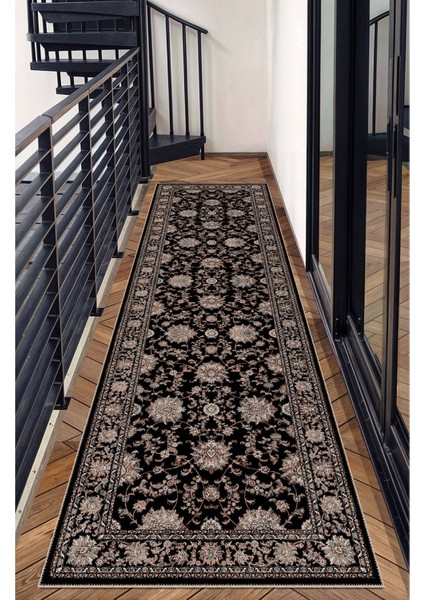 Vintage Halı Modern Motifli Siyah Bej Kilim Desenli Dijital Şönil Halı fırsatları