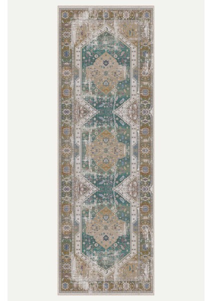Vintage Halı Modern Motifli Yeşil Bej Kilim Desenli Dijital Şönil Halı indirimleri