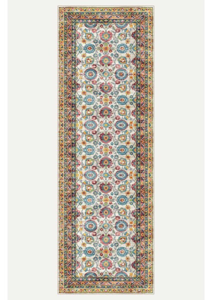 Vintage Halı Modern Motifli Turuncu Mavi Bej Kilim Desenli Dijital Şönil Halı indirimleri