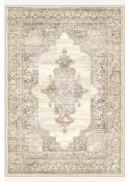 Bej ve Krem Tonlarında Zarif Fars Motifli Eskitilmiş Vintage Dijital Şönil Halı fiyatları