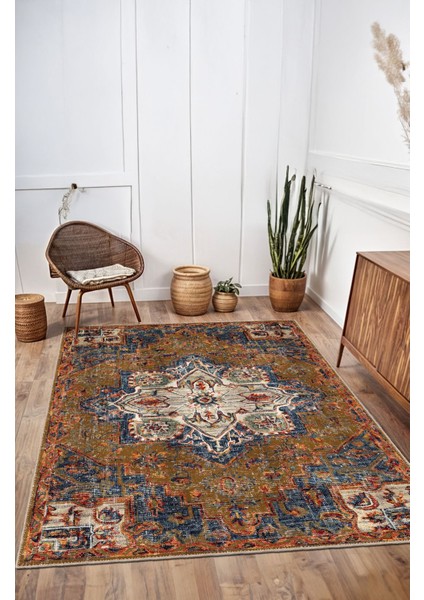 Vintage Halı Göbekli Motifli Kahverengi Klasik Dijital Şönil Halı