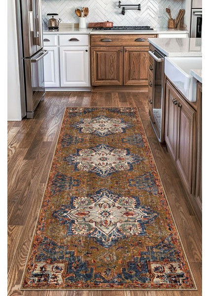 Vintage Halı Göbekli Motifli Kahverengi Klasik Dijital Şönil Halı fırsatları