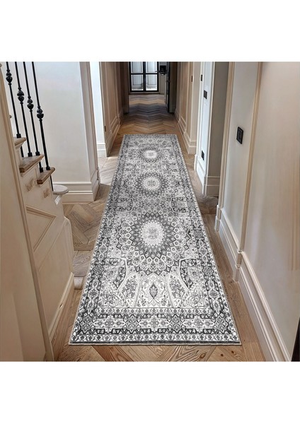 Siyah ve Beyaz Mandala Motifli, Klasik ve Modern Vintage Dijital Şönil Halı fırsatları