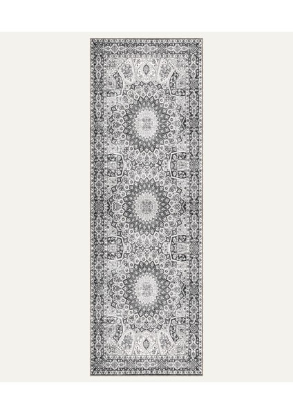 Siyah ve Beyaz Mandala Motifli, Klasik ve Modern Vintage Dijital Şönil Halı indirimleri