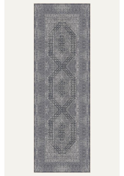 Koyu Mavi ve Gri Vintage Medallion Desenli Dijital Şönil Halı indirimleri