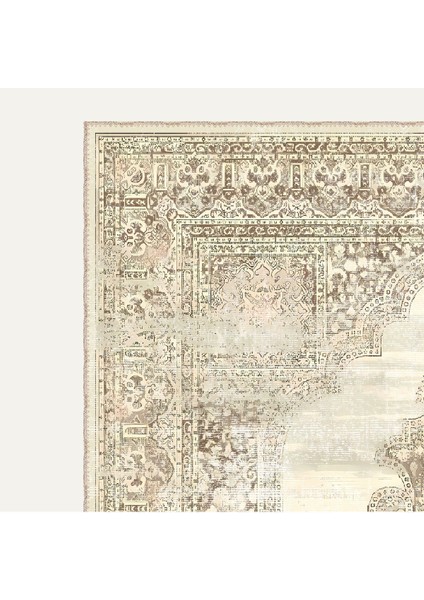 Bej ve Krem Tonlarında Zarif Fars Motifli Eskitilmiş Vintage Dijital Şönil Halı modelleri
