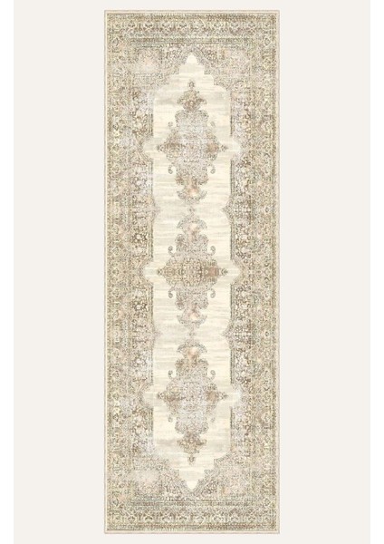 Bej ve Krem Tonlarında Zarif Fars Motifli Eskitilmiş Vintage Dijital Şönil Halı indirimleri