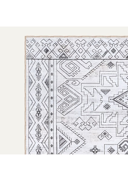 Vintage Halı Geometrik Motifli Grij Klasik Dijital Şönil Halı