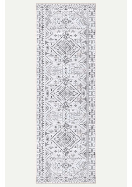 Vintage Halı Geometrik Motifli Grij Klasik Dijital Şönil Halı