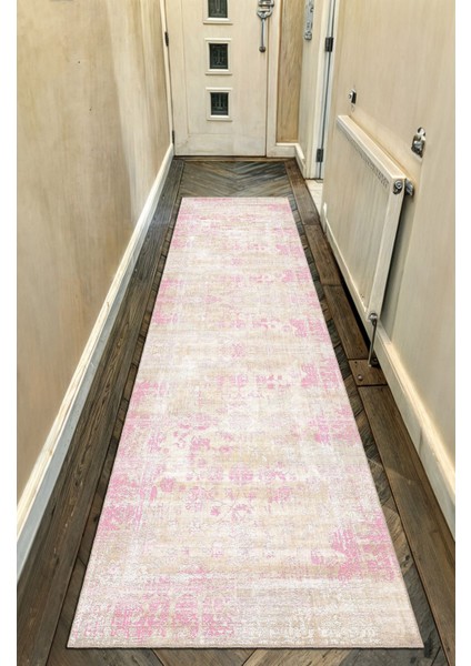 Pudra Pembesi ve Krem Tonlarında Zarif Eskitilmiş Vintage Dijital Şönil Halı fırsatları