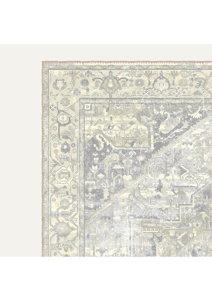 Pastel Gri ve Bej Tonlarında Vintage Tarzı Geometrik Halı Zarif ve Minimalist Dijital Şönil Halı modelleri