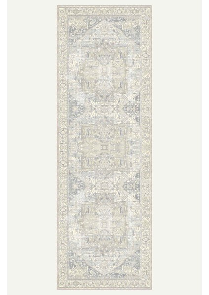 Pastel Gri ve Bej Tonlarında Vintage Tarzı Geometrik Halı Zarif ve Minimalist Dijital Şönil Halı indirimleri