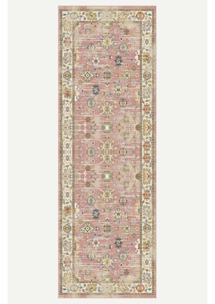 Pembe Çiçek Desenli Geleneksel Vintage Salon Halısı, Dokuma Taban Dekoratif Şönil Halı indirimleri