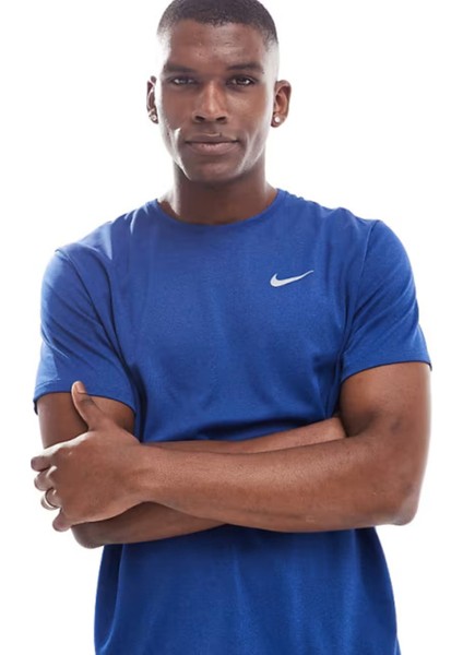 Dri-Fit Uv Miler Ss Erkek Mavi Spor Tişört