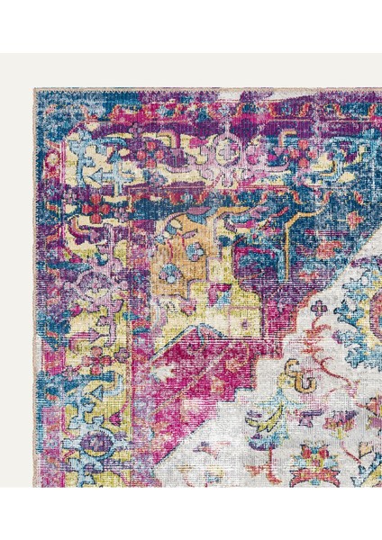 Canlı Renkli Vintage Halı - Pembe, Sarı ve Mavi Dijital Şönil Halı modelleri