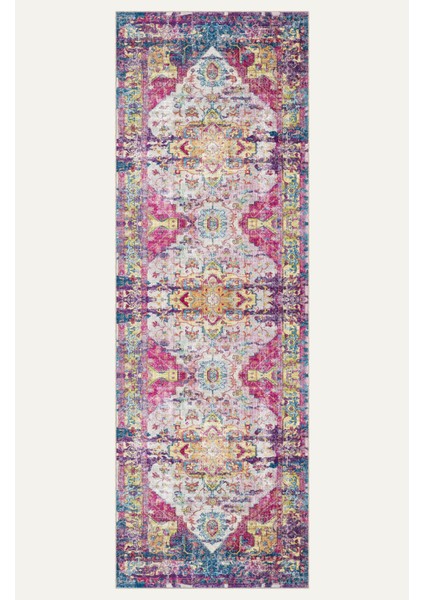 Canlı Renkli Vintage Halı - Pembe, Sarı ve Mavi Dijital Şönil Halı indirimleri