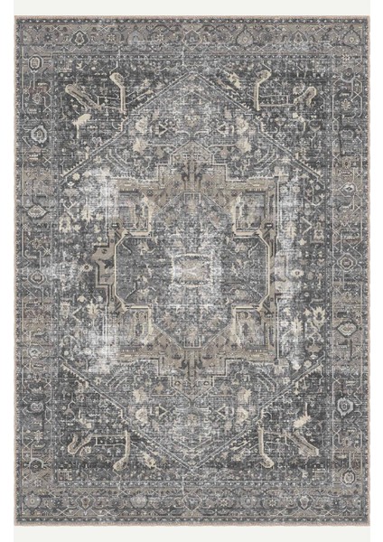 Klasik Heriz Desenli Siyah ve Gri Tonlarda Eskitilmiş Tasarım Vintage Dijital Şönil Halı fiyatları