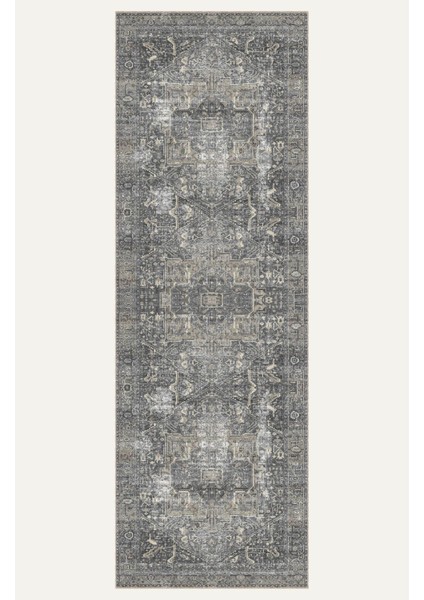 Klasik Heriz Desenli Siyah ve Gri Tonlarda Eskitilmiş Tasarım Vintage Dijital Şönil Halı indirimleri