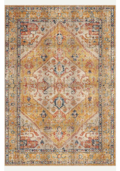 Sarı ve Krem Tonlarında Geleneksel Anadolu Desenli Vintage Halı Dijital Şönil Halı fiyatları