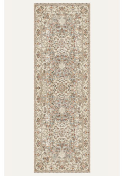 Bej ve Pastel Çiçek Desenli Dijital Şönil Halı Kaymaz Taban, Vintage Stil indirimleri