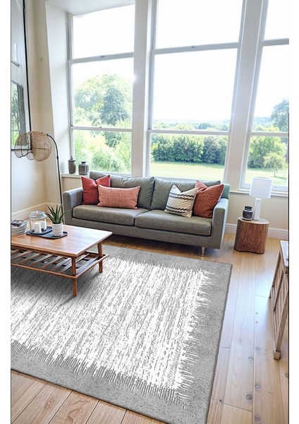 Vintage Desenli Gri Renkli Salon Halısı, Dokuma Taban Dekoratif Şönil Halı