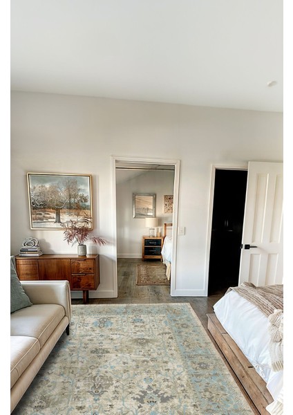 Vintage Desenli Mint Salon Halısı, Dokuma Taban Dekoratif Şönil Halı