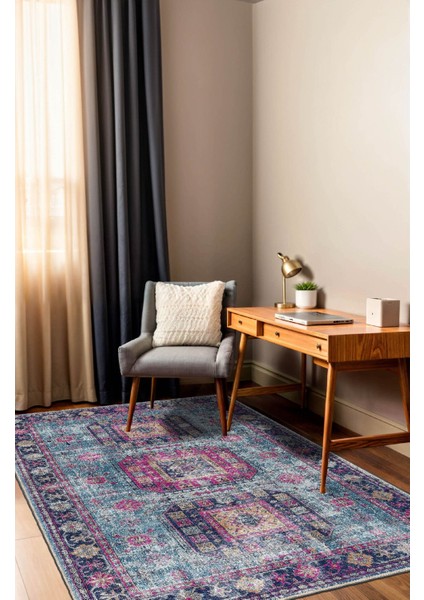 Soft Pastel Vintage Desenli Salon Halısı, Dokuma Taban Dekoratif Şönil Halı