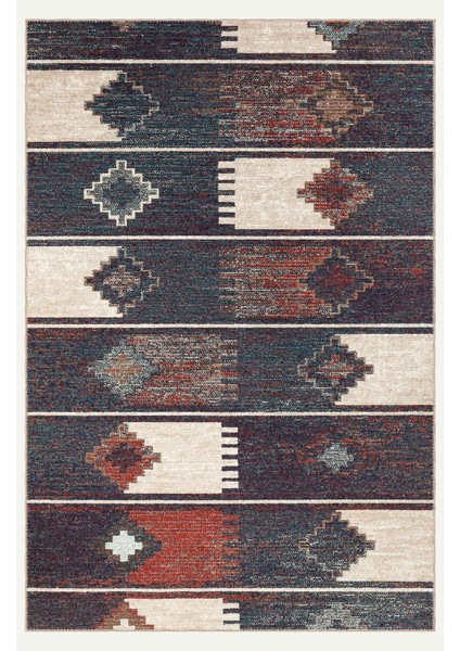 Geometrik Desenli Vintage Aztec Modern Salon Halısı Dokuma Taban Dekoratif Şönil Yıkanabilir Halı