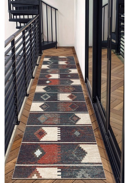 Geometrik Desenli Vintage Aztec Modern Salon Halısı Dokuma Taban Dekoratif Şönil Yıkanabilir Halı