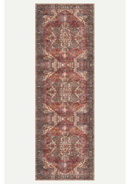 Vintage Kırmızı ve Bej Desenli Halı Geleneksel Geometrik Desenli Dijital Şönil Halı fırsatları
