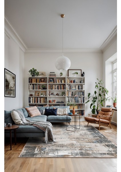 Vintage Halı Modern Motifli Bej ve Renkli Klasik Dijital Şönil Halı