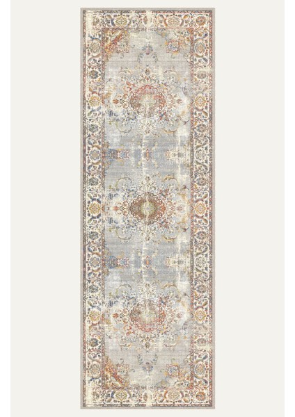Gri ve Renkli Çiçek Desenli Vintage Dijital Şönil Halı indirimleri