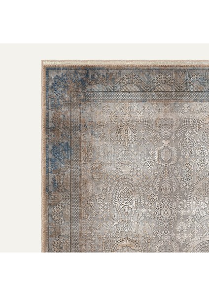 Bej ve Gri Tonlarında Zarif Paisley Desenli Vintage Halı Dijital Şönil Halı modelleri